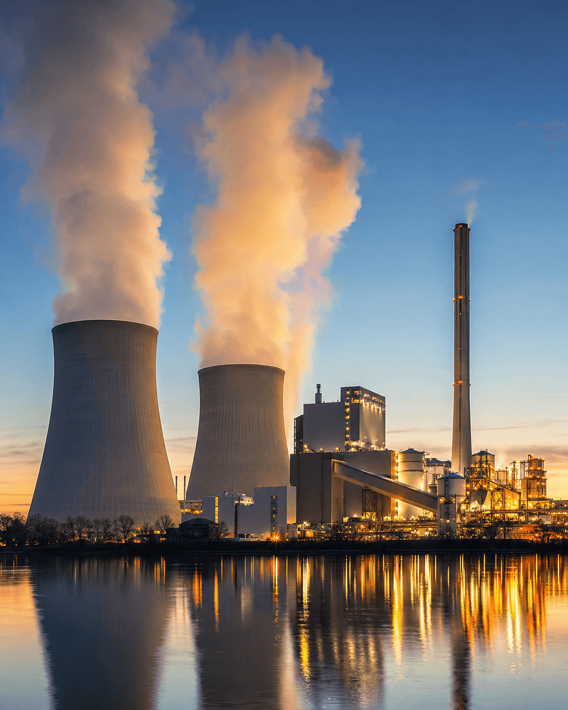 Large refinery and petrochemical processing complex at dusk