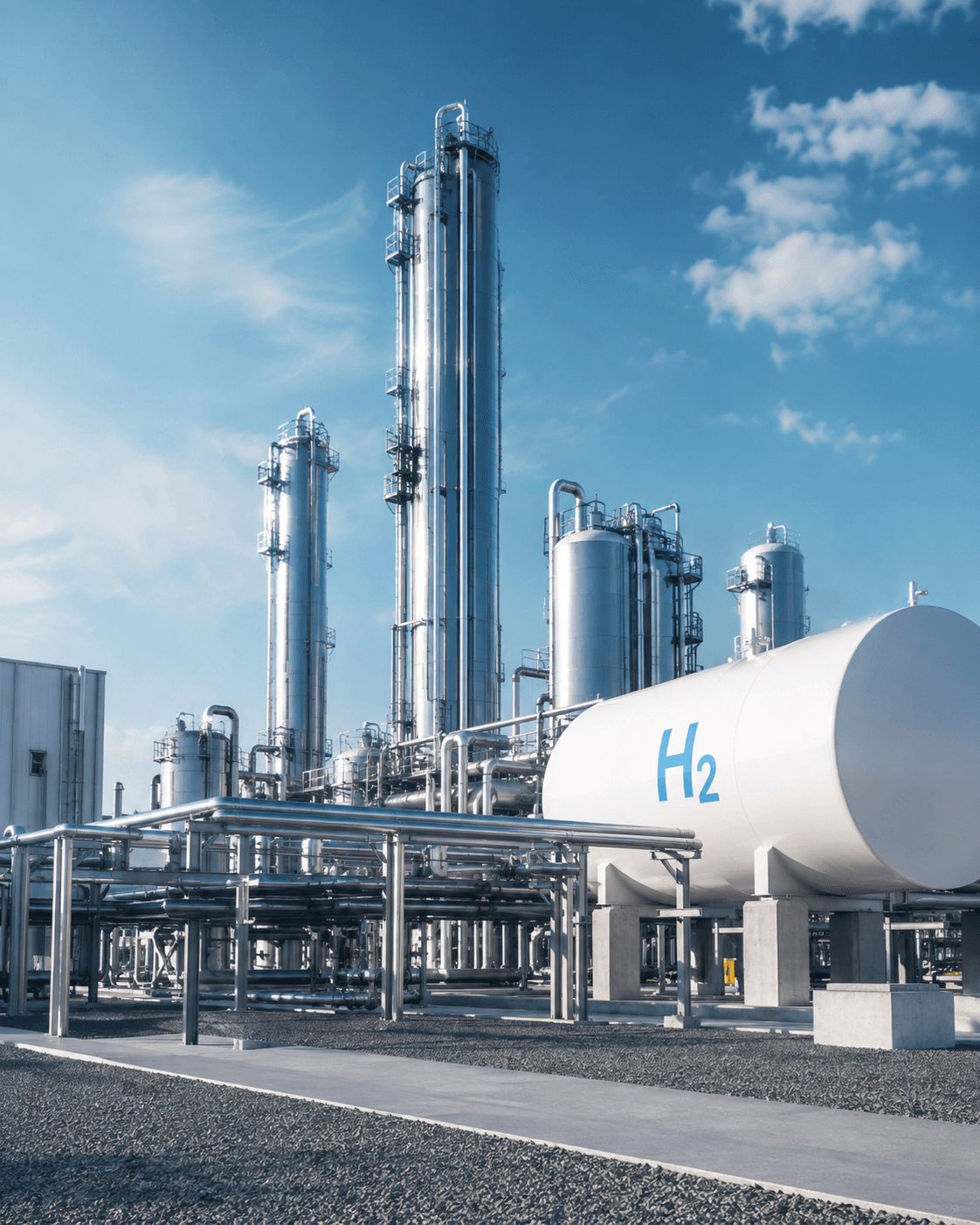 Hydrogen and industrial gas production facility in daylight